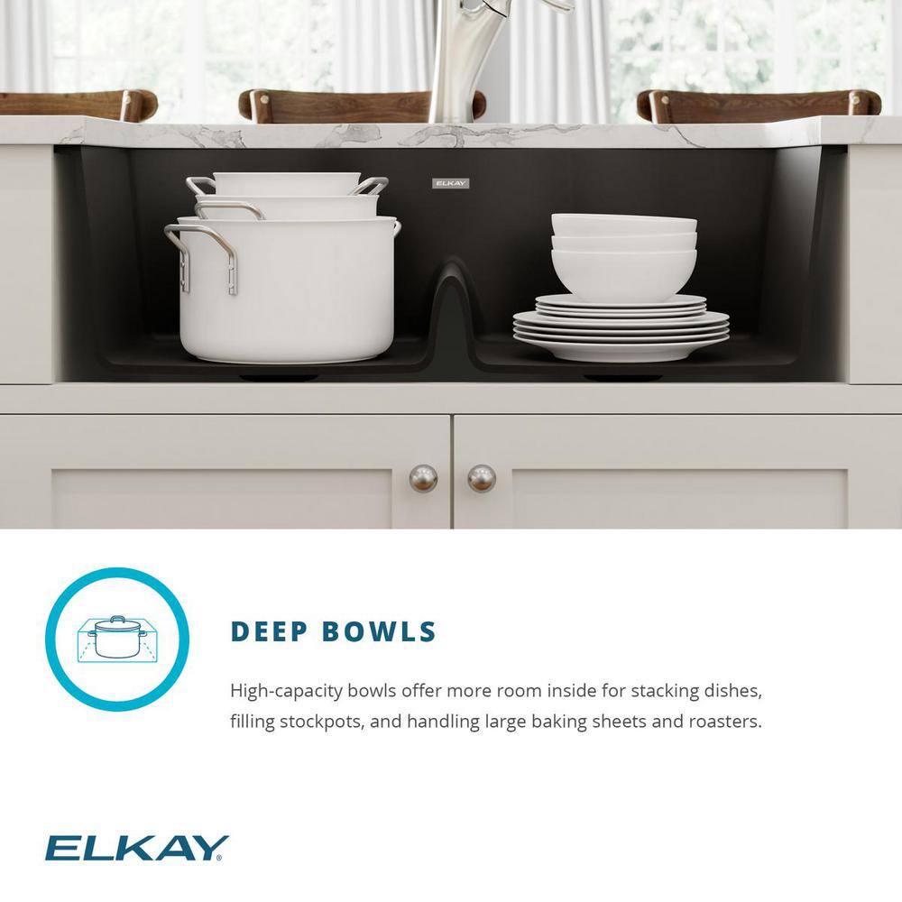 Elkay Quartz Classic Greige Quartz 33 in. Equal Double Bowl Undermount Kitchen Sink with Aqua Divide ELGULB3322GR0