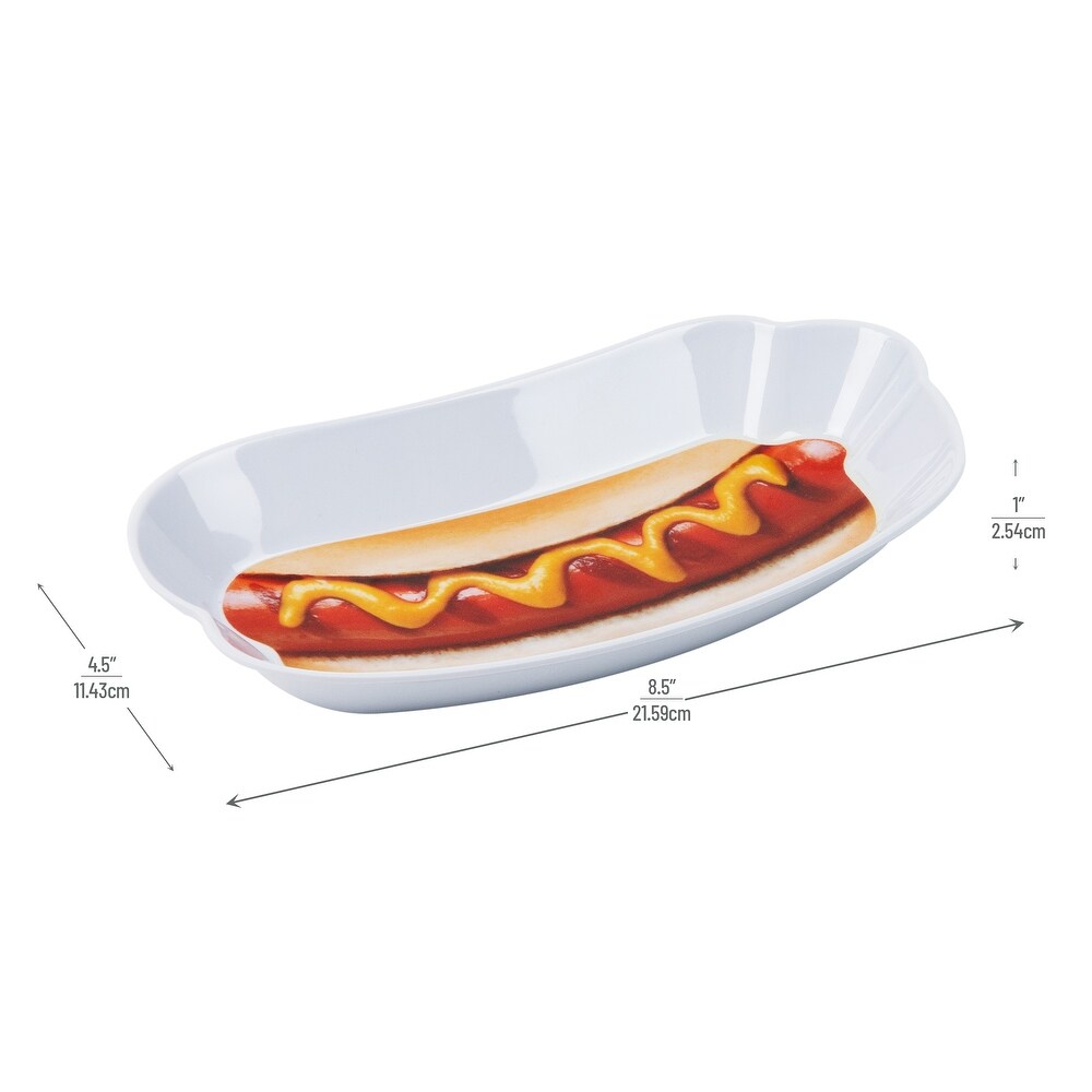 Mind Reader Hot Dog Serving Plates for Parties and BBQs  4 Piece Set  Melamine  8.5\