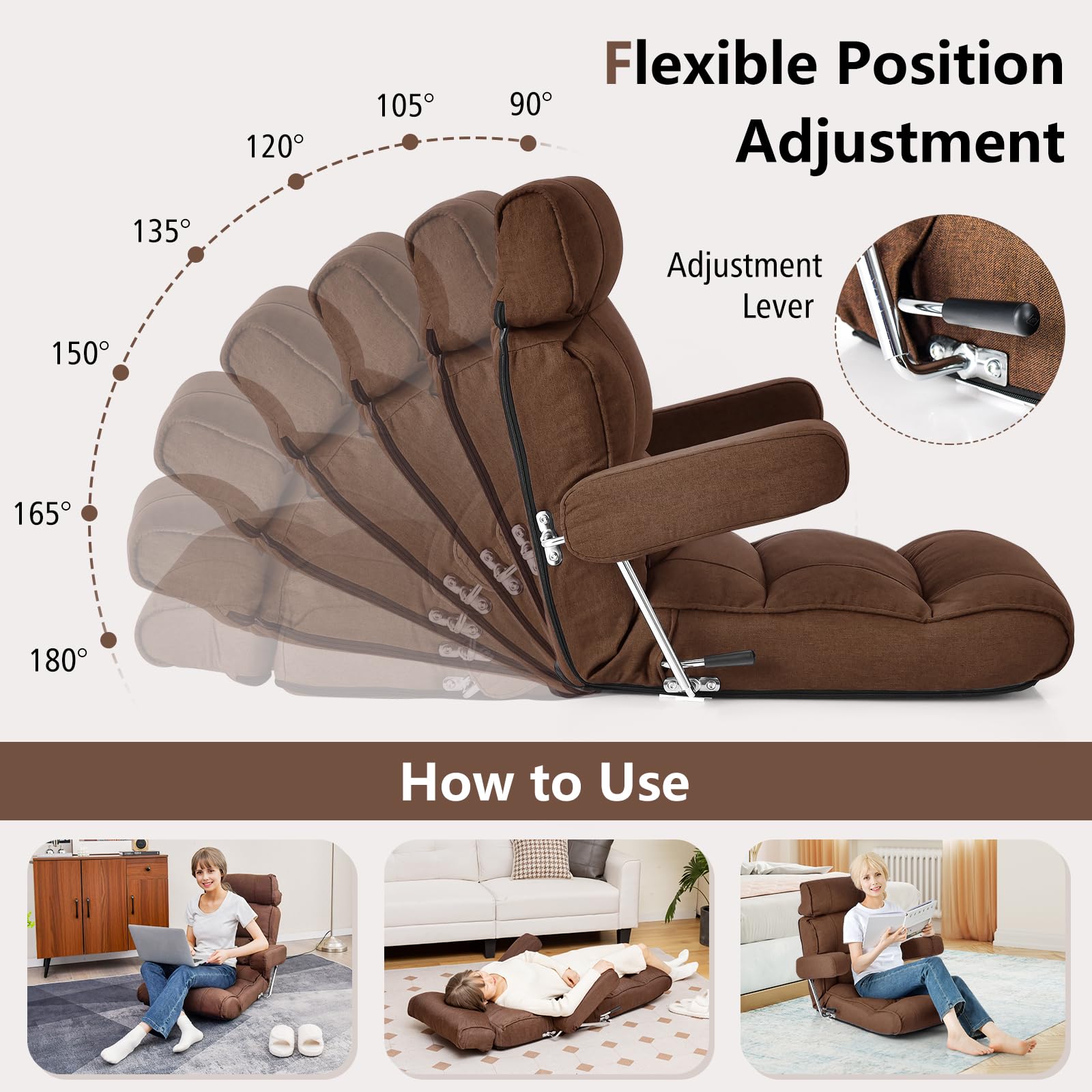 Giantex Adjustable Folding Sofa Chair - Lazy Floor Chair with Infinitely Adjustable Backrest