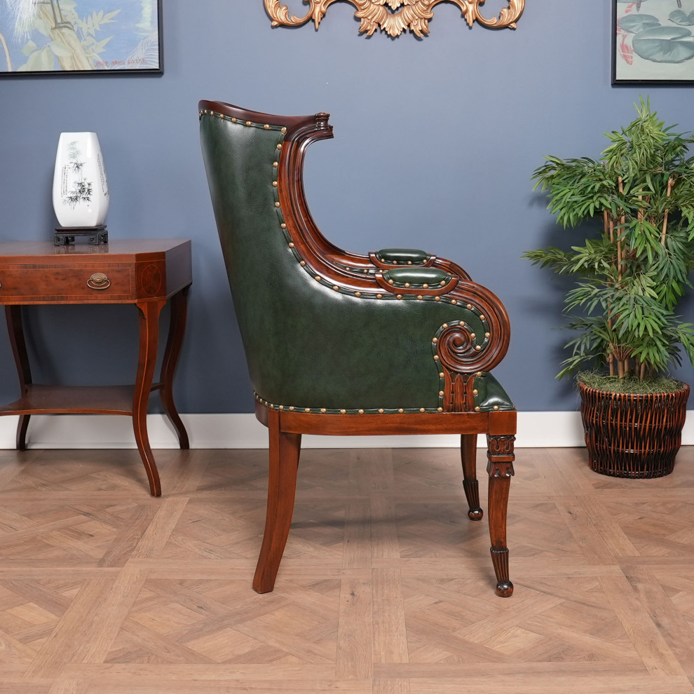 NDRAC059GRN Green Leather Arm Chair   Traditional   Dining Chairs   by Niagara Furniture  Houzz