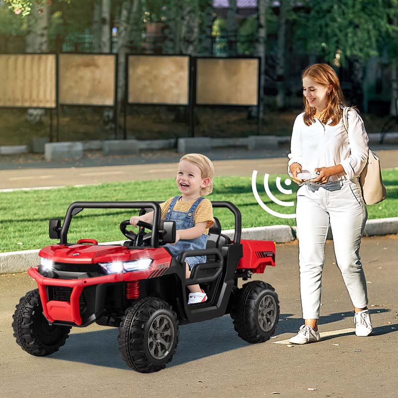 2-Seater Kids Ride On Car, 12V Battery Powered Off-Road UTV Dump Truck with Electric Dump Bed & Shovel