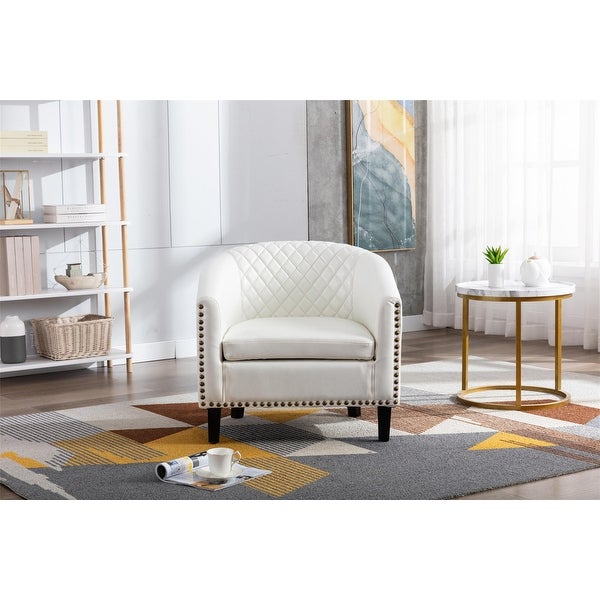 Accent Barrel Chair Living Room Chair with Nailheads and Solid Wood Legs white Pu Leather