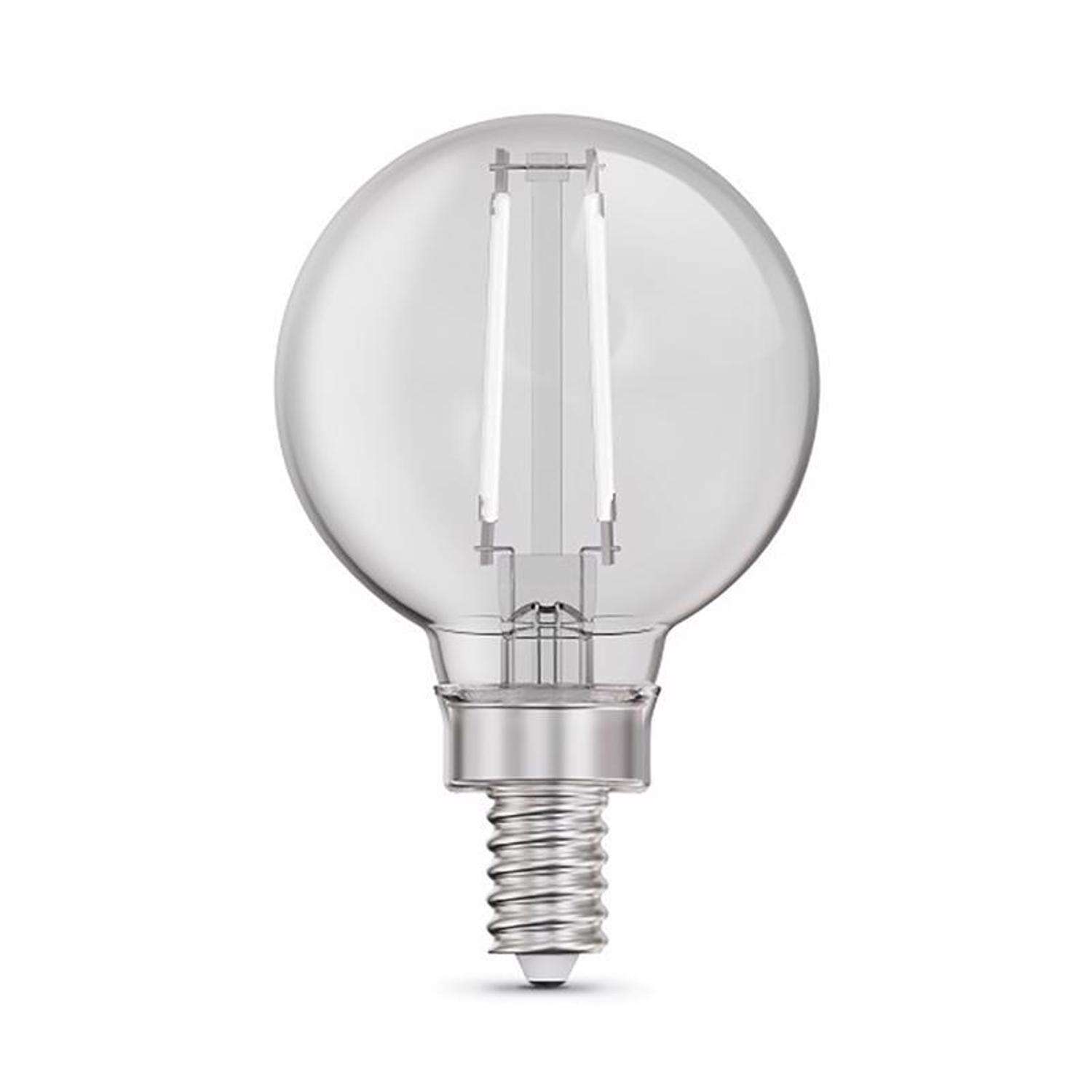 Feit White Filament G16.5 E12 (Candelabra) Filament LED Bulb Soft White 60 Watt Equivalence 2 pk