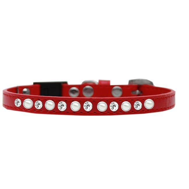 Mirage Pet 625-3 RD10 Pearl and Clear Jewel Breakaway Cat Collarand#44; Red - Size 10