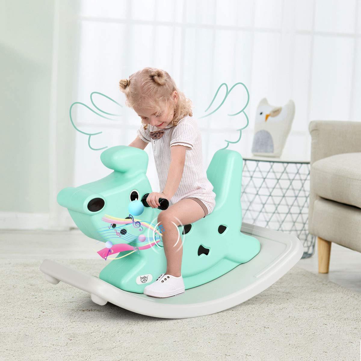 Kids Rocking Horse,2 in 1 Ride-on Horse for Toddlers with Music & Lights