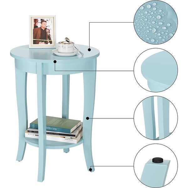 End Table Living Room Small Side Table with 2-Tier Storage Shelves，Round Bedside Tables