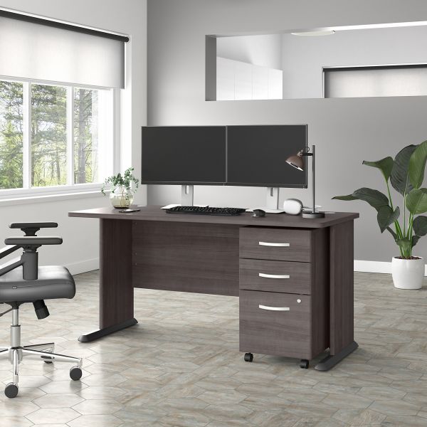 Bush Business Furniture Studio A 60W Computer Desk with 3 Drawer Mobile File Cabinet in Storm Gray