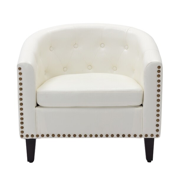 Tufted Barrel Chair for Living Room， Bedroom， Club(Leather or Linen)