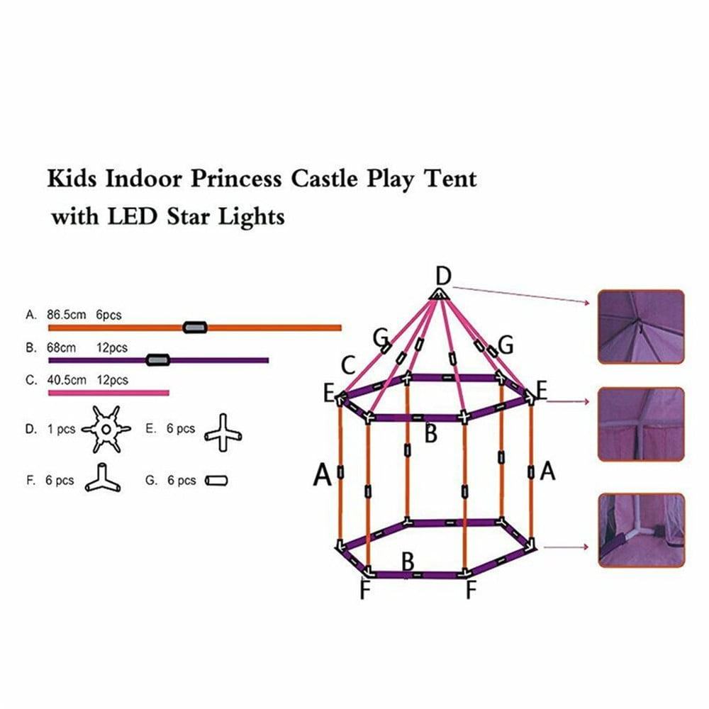 Princess Castle Tent for Girls with Star Lights, Play Tents for Kids Indoor Hexagon Playhouse with Large Space, Toys for Children Toddlers Outdoor Games