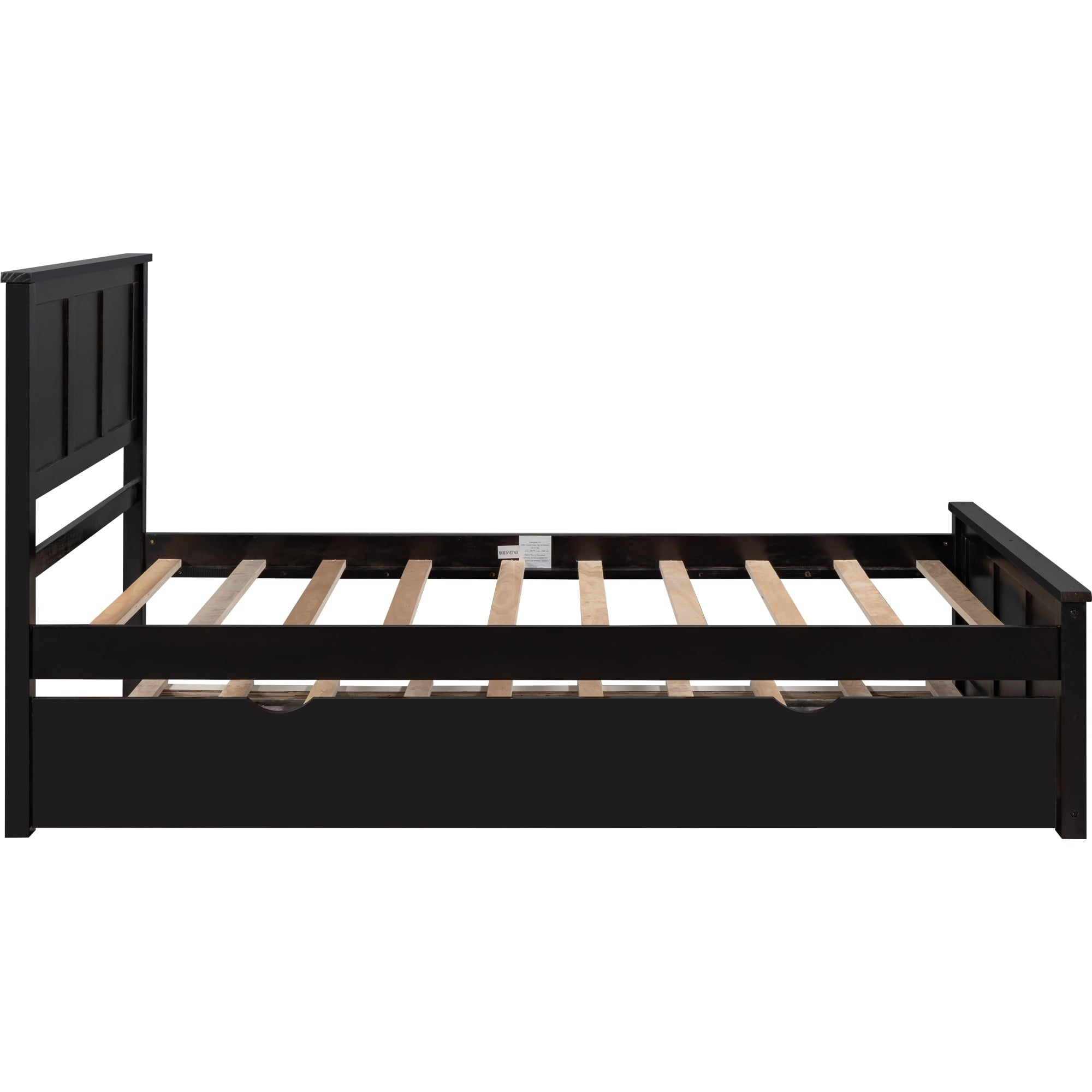 Euroco Wood Twin Platform Bed with Headboard & Trundle for Child, Espresso