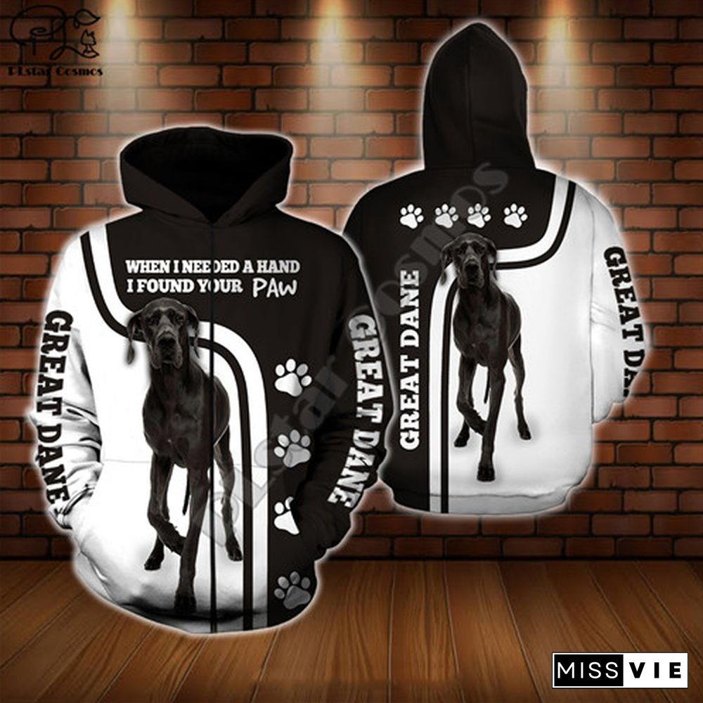 Men UnisexGreatDaneLimitedEdition 3dDogPrintZippedHoodieLongSleeve SweatshirtsJacketPulloverTracksuit