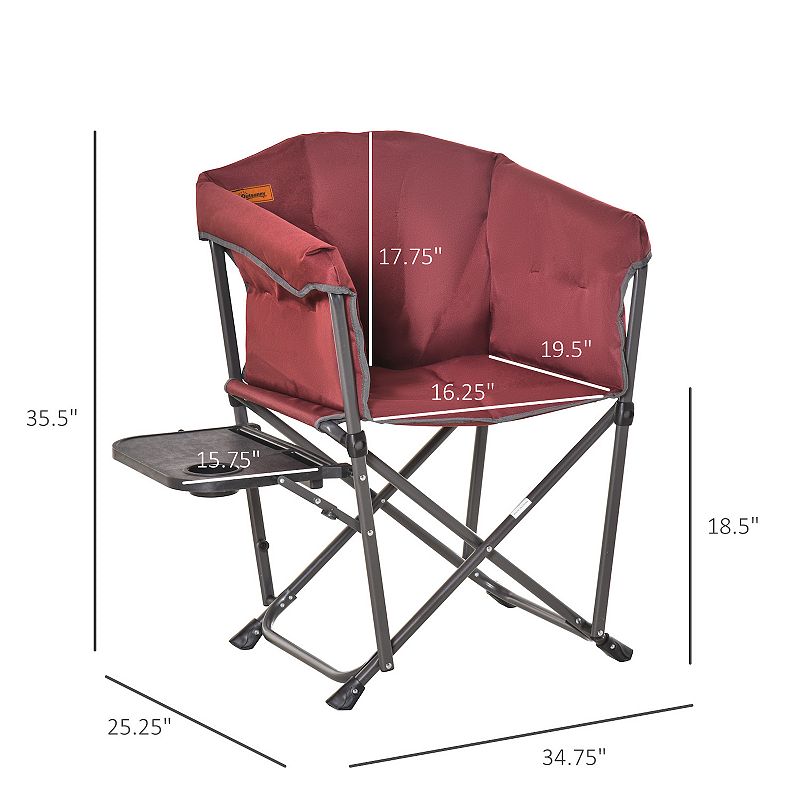 Outsunny Folding Camping Chair with Thick Padded Side Table Outdoor Oversized Director Chair with Heavy Duty Frame for Camping Picnic Beach Hiking Travel Wine Red