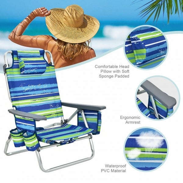 4-Pack 5-Position Outdoor Folding Backpack Beach Reclining Chair with Pillow - 23.5