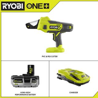 RYOBI ONE+ 18V Lithium-Ion Cordless PVC and PEX Cutter with HIGH PERFORMANCE 4.0 Ah Battery and Charger Kit P593-PSK004