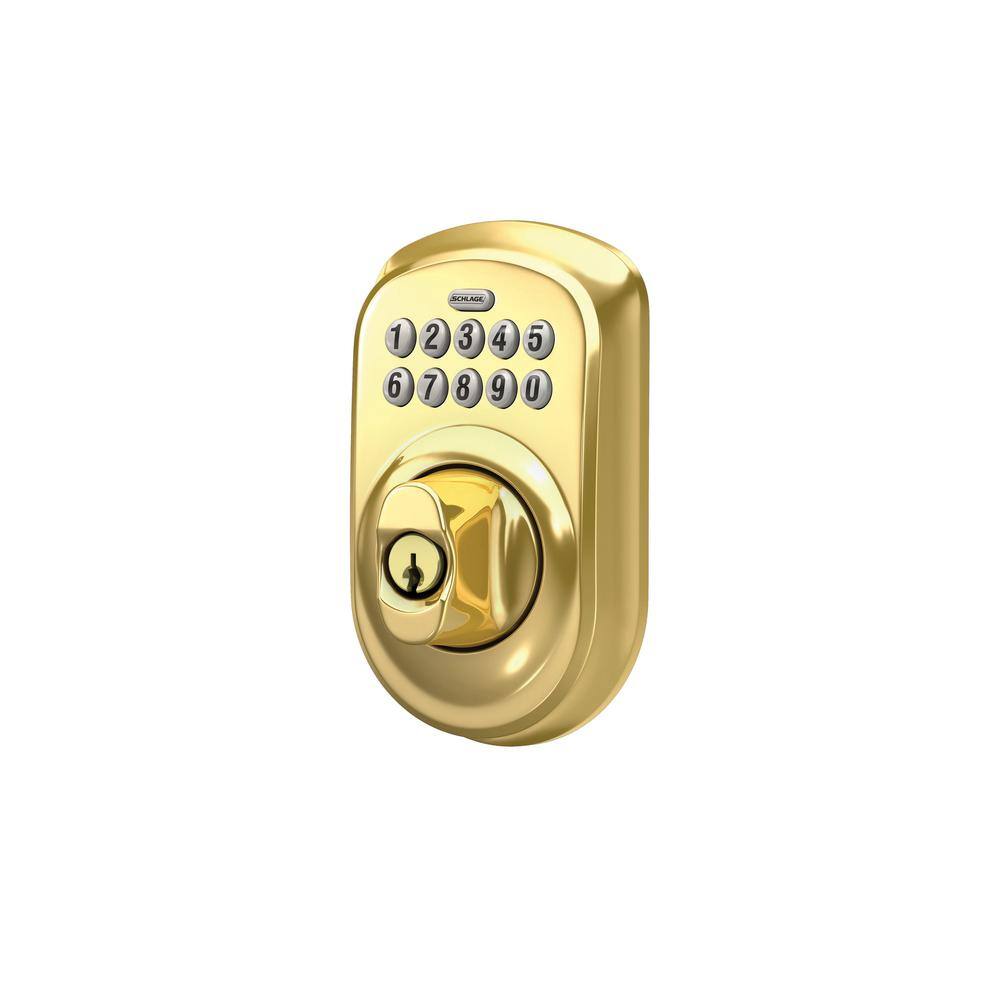 Schlage Plymouth Bright Brass Electronic Keypad Deadbolt BE365 PLY 505 605