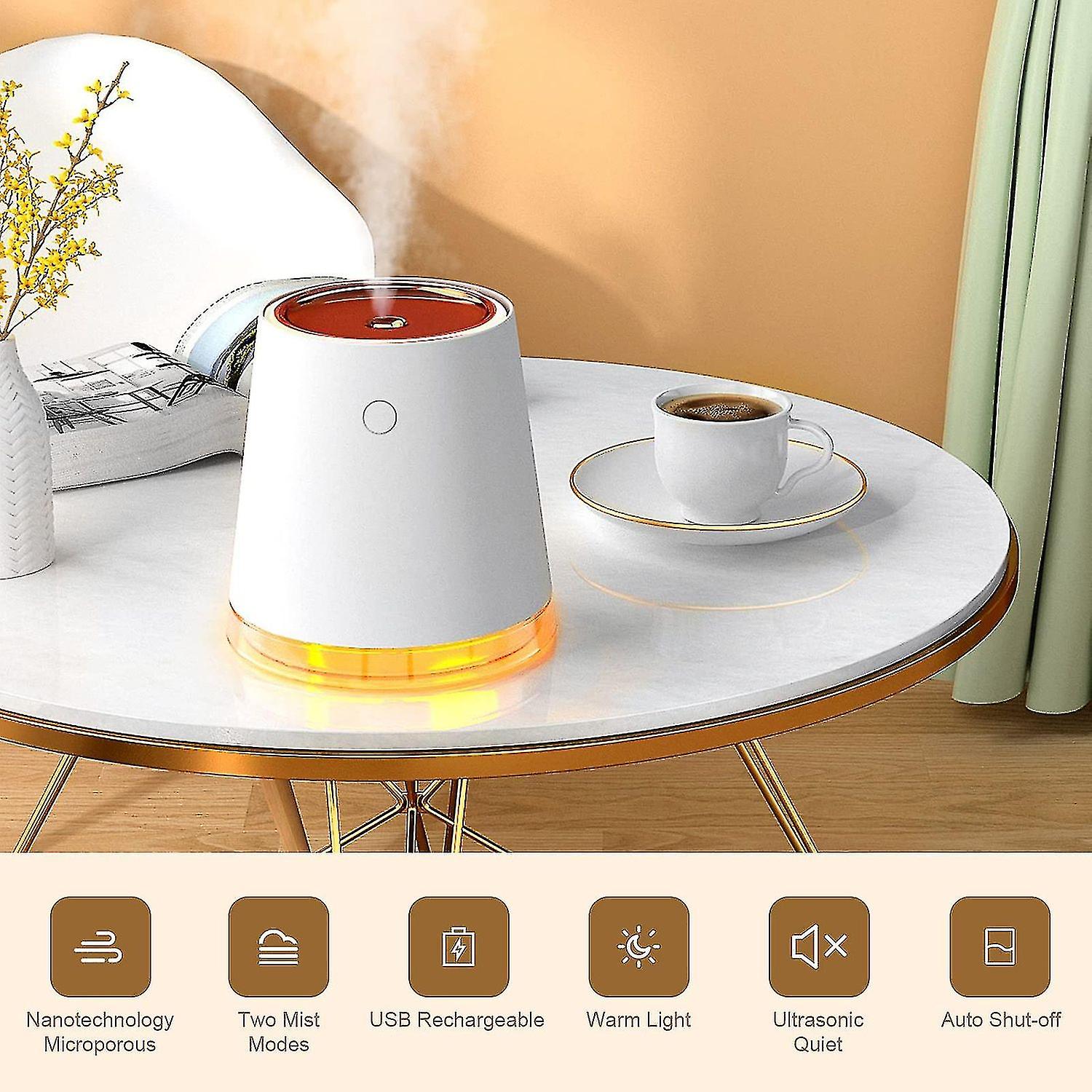 Air Humidifiers， 2000mah Rechargeable Humidifier， 500ml Cool Mist Humidifiers With Night Light， Wate