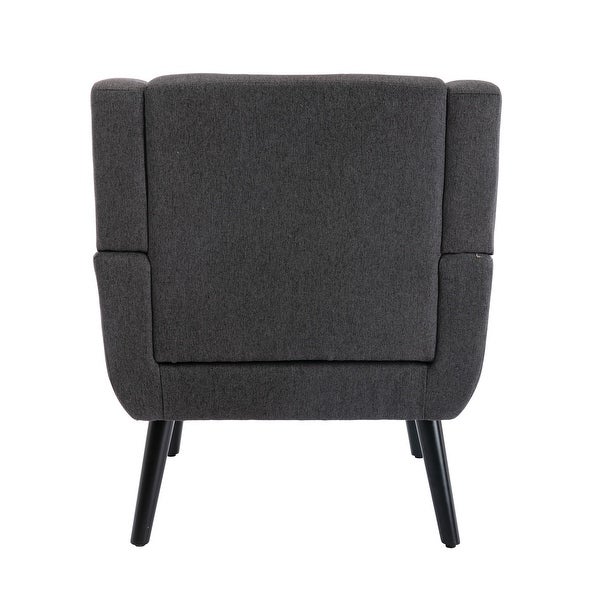 Modern Soft Linen Material Ergonomics Accent Chair With Tufted Back and Seat， Square Arms and Black Tapering Metal Legs