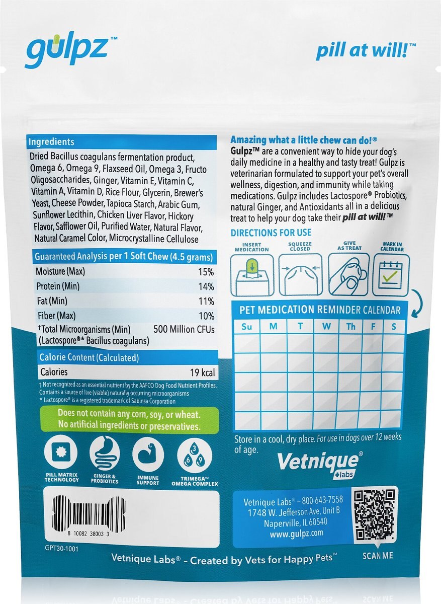 Vetnique Labs Gulpz Pill Hiding Probiotic Hickory Chicken Flavor Dog Treats