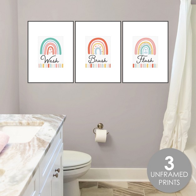 Big Dot Of Happiness Hello Rainbow Unframed Wash Brush Flush Boho Bathroom Wall Art 8 X 10 Inches Set Of 3 Prints