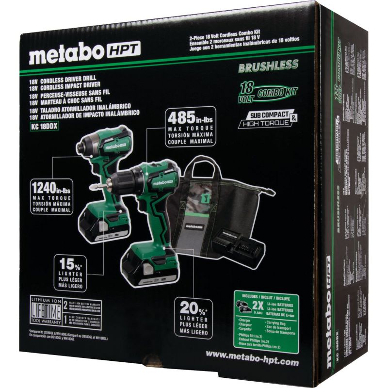 Metabo HPT 18V Lithium Ion Drill Driveramp Impact Driver Cordless Tool Combo Kit