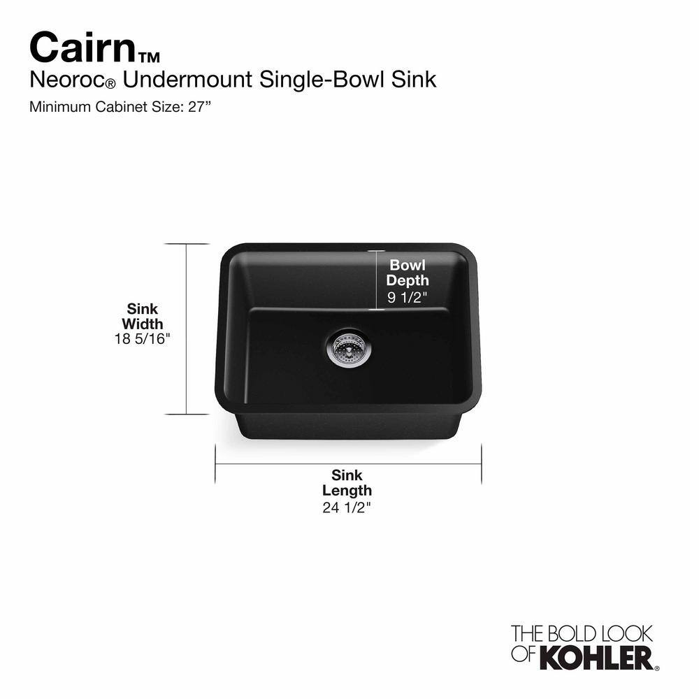 KOHLER Cairn 24-12 in. x 18-516 in. x 9-12 in. Neoroc Granite Composite Undermount Single-Bowl Kitchen Sink In Matte Black K-28001-CM1