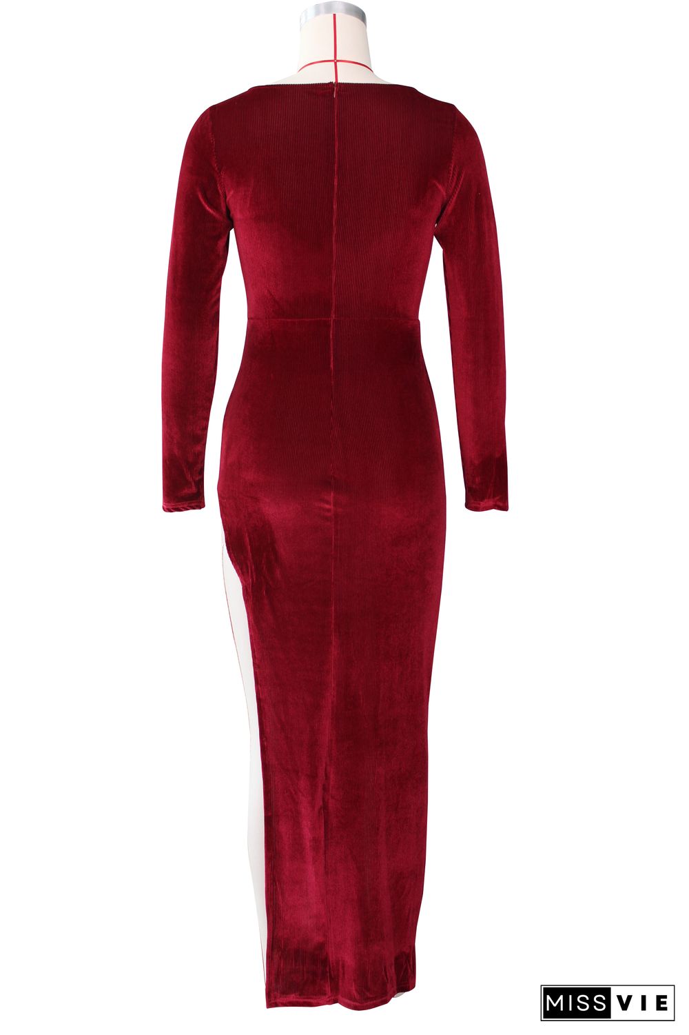 Velvet Long Sleeve High Slit Evening Dress