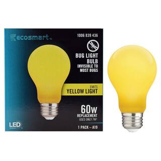 EcoSmart 60-Watt Equivalent A19 Outdoor Bug Light Yellow LED Light Bulb (1-Pack) FG-04245