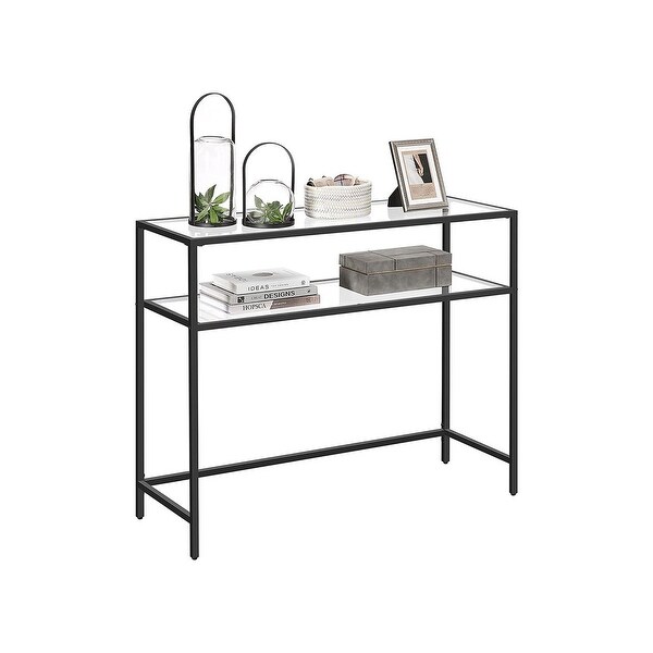 Console Table， Modern Sofa or Entryway Table， Tempered Glass Table， Metal Frame， 2 Shelves， Adjustable Feet， for Living Room