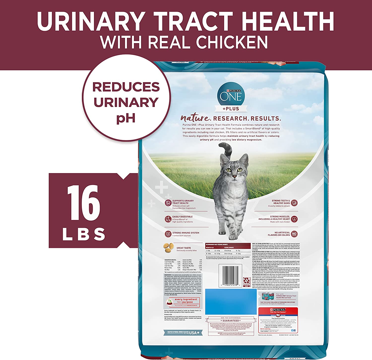 Purina ONE High Protein Dry Cat Food， +Plus Urinary Tract Health Formula - 16 lb. Bag