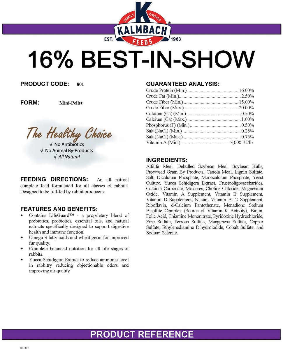 Kalmbach Feeds Best in Show 16% Professional Rabbit Feed， 50-lb bag