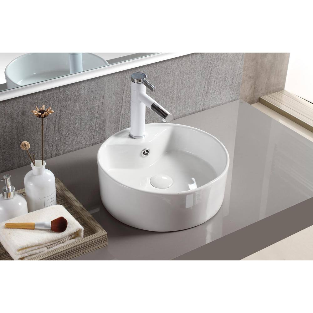 Elanti Vessel Above-Counter Round Bowl Bathroom Sink in White EC9869