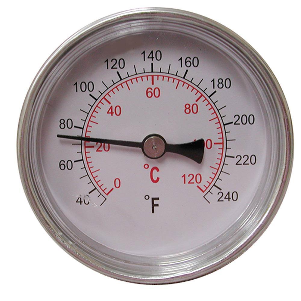 JONES STEPHENS Dial Thermometer with Dual Scale and 12 in. MIP Connection (40 to 240F0 to 120C) J40703