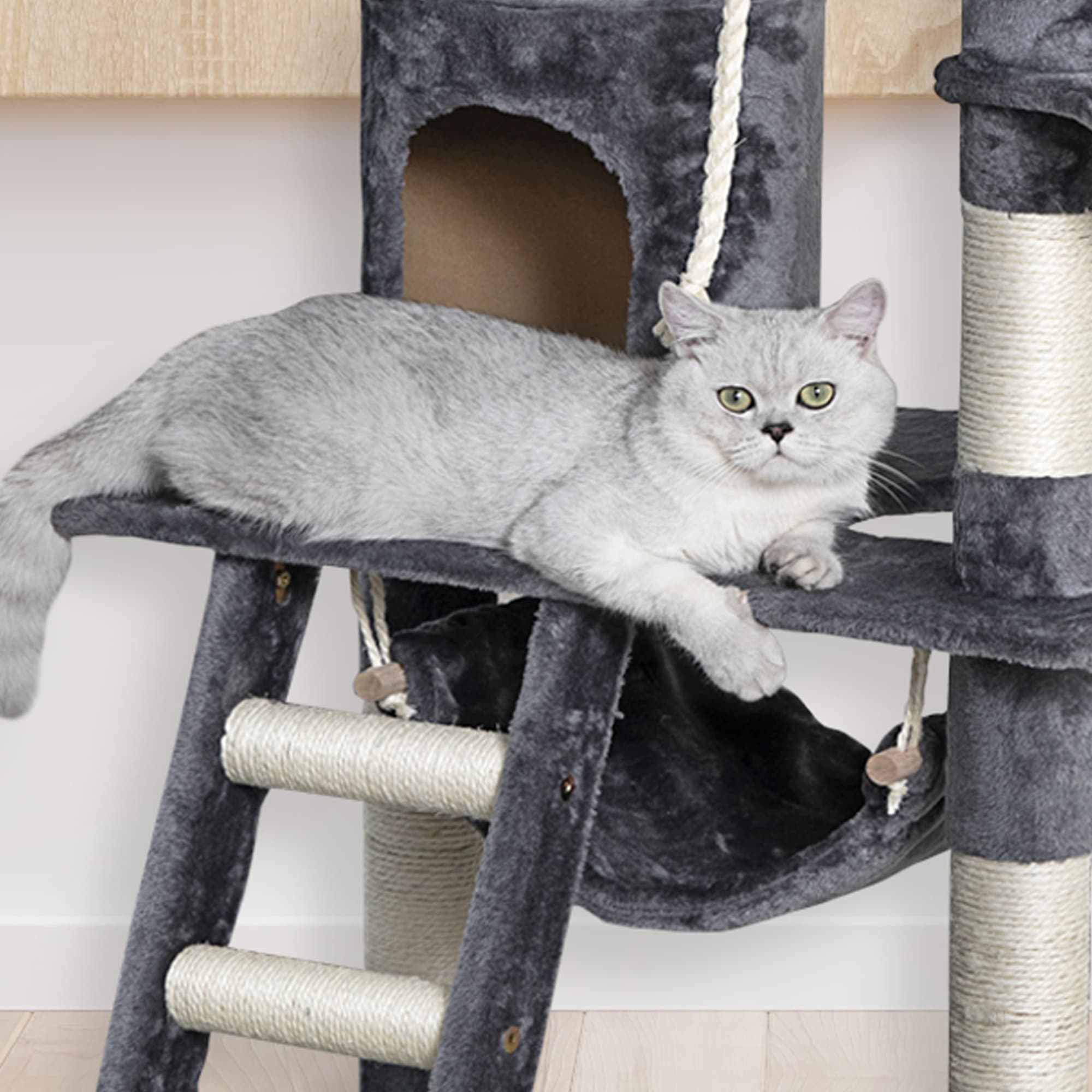 Go Pet Club Classic Gray Cat Tree with Sisal Covered Posts， 62