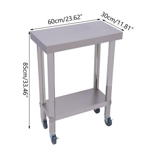 Stainless Steel Commercial Kitchen Work Food Prep Table w/ Casters 60*30*85cm