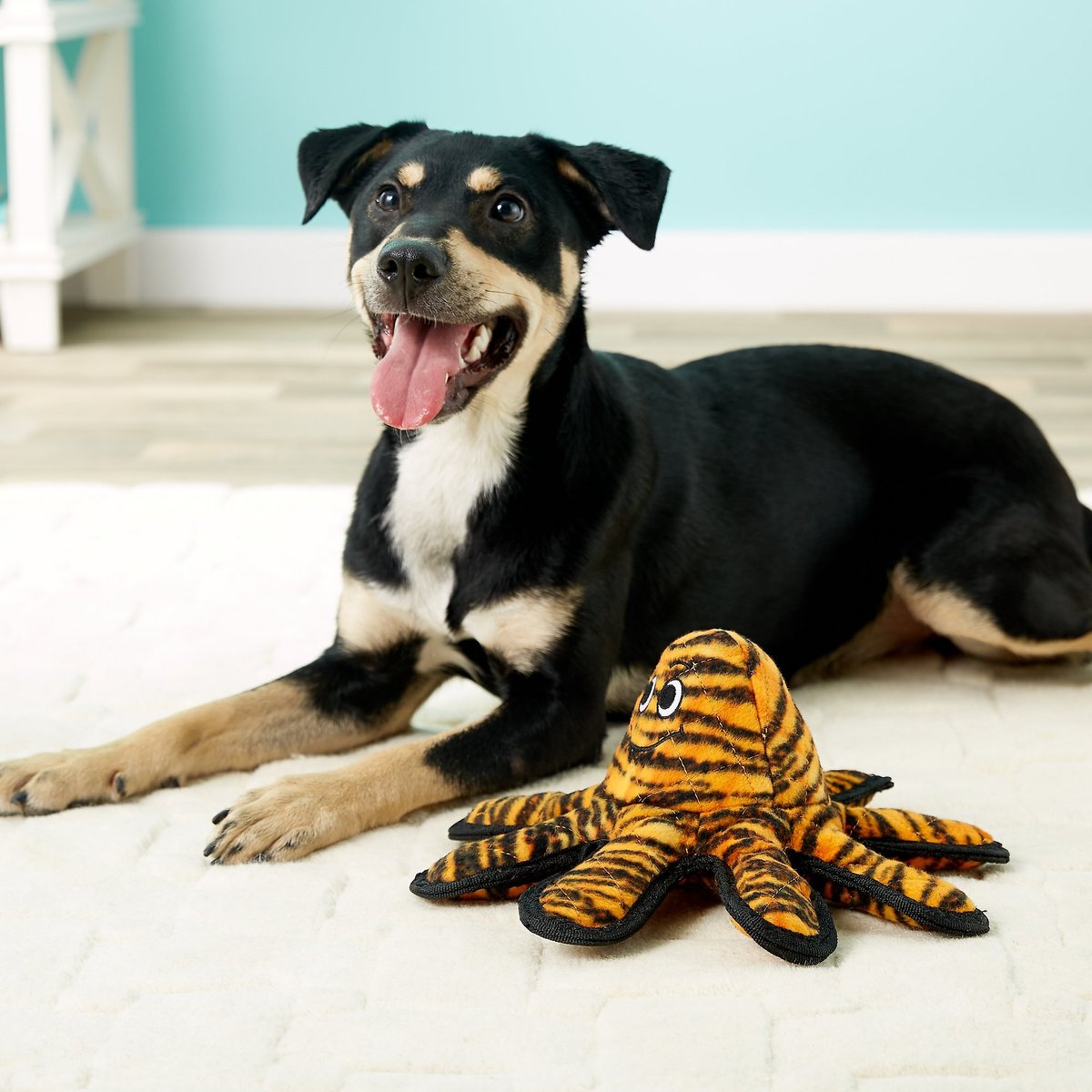 Tuffy's Mega Creature Tiger Print Octopus Squeaky Plush Dog Toy