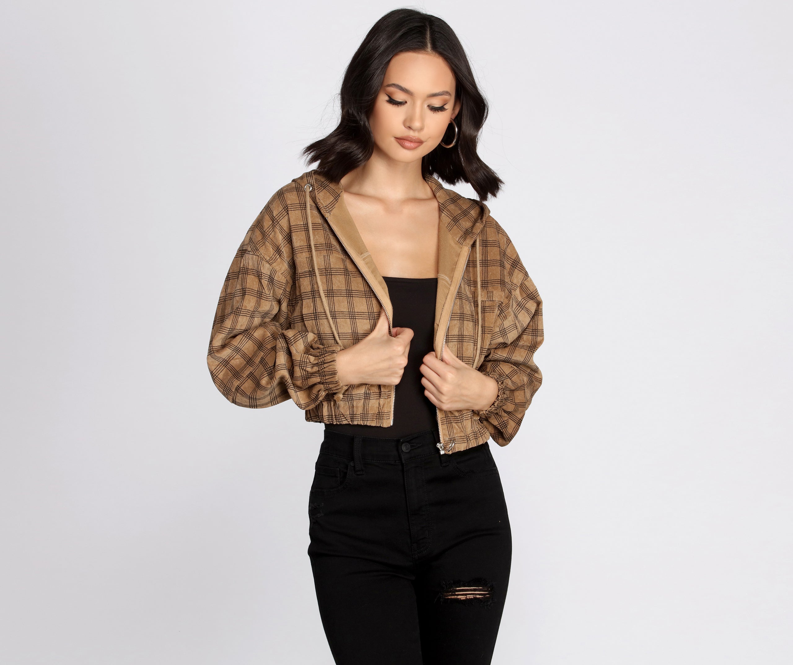 Plaid Corduroy Bomber Jacket