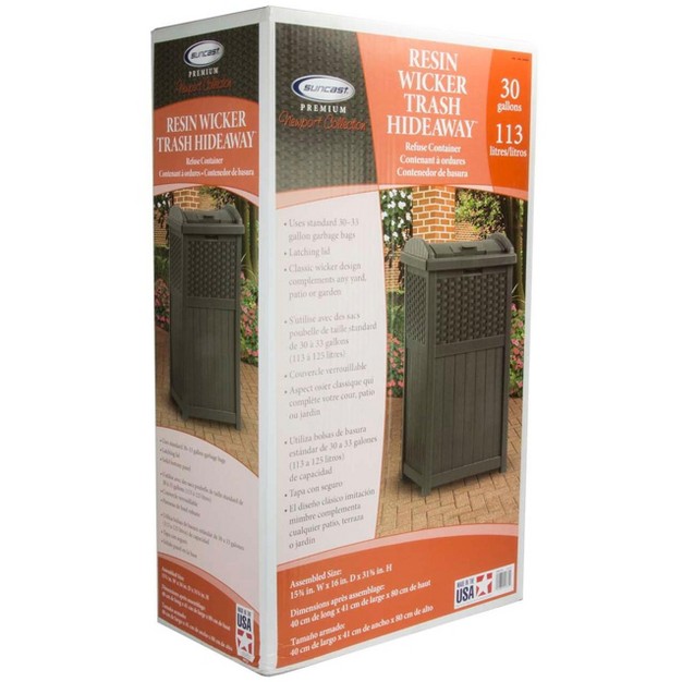 Suncast Trash Hideaway Outdoor Garbage amp Outdoor Patio Storage Deck Box Brown