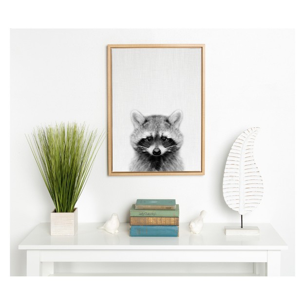 X 24 quot Sylvie Raccoon Framed Canvas By Simon Te Tai Natural Kate And Laurel