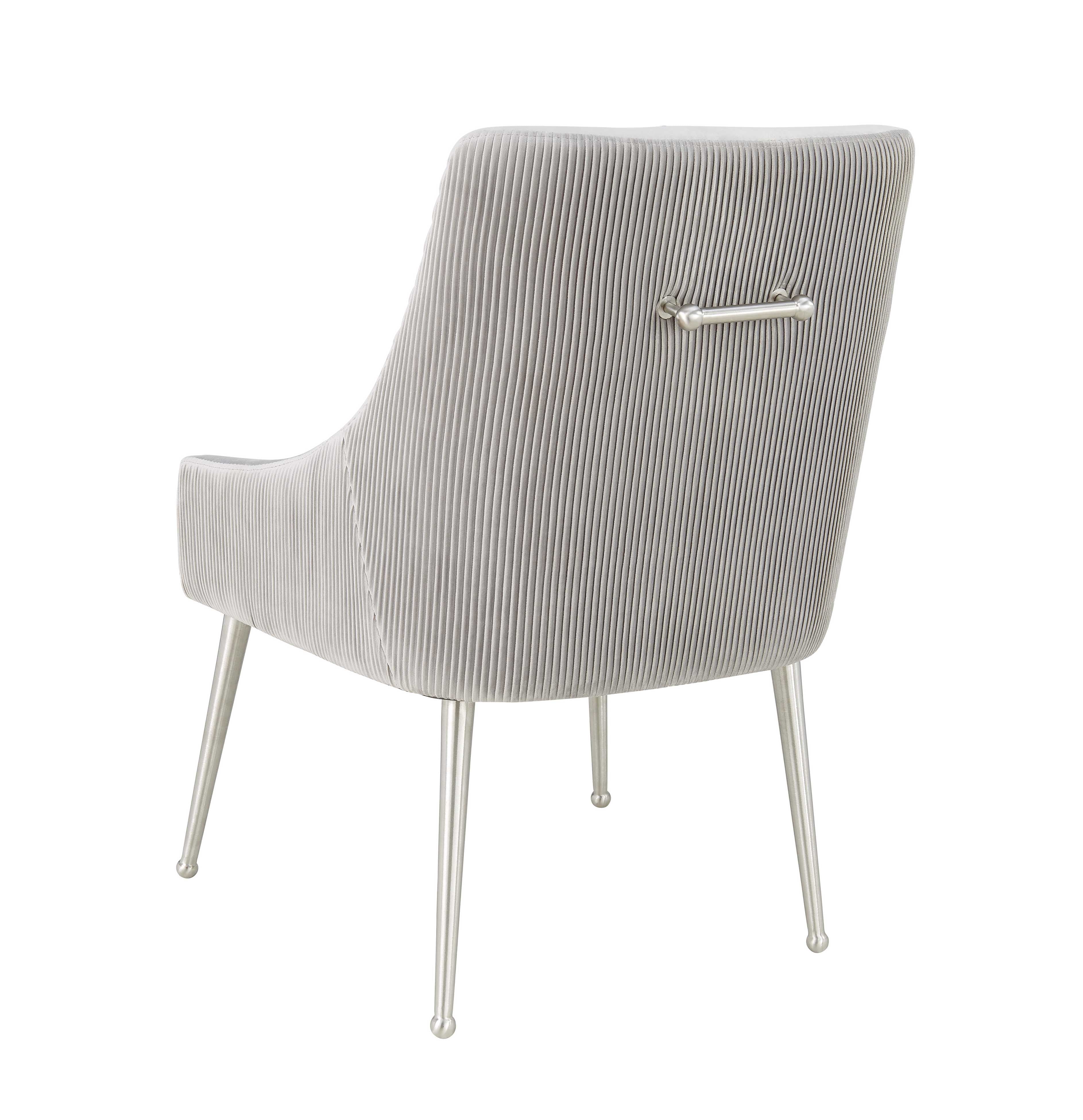 TOV Furniture Beatrix Pleated Light Grey Velvet Side Chair with Silver Legs