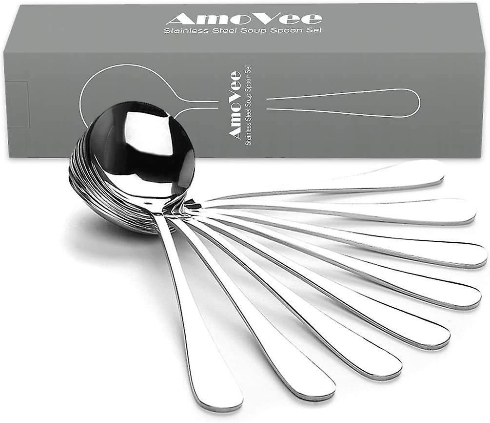 Soup Spoons， Wholesale Stainless Steel Alpha Round Spoons， Set Of 8