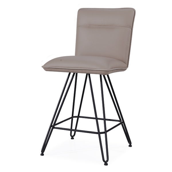 Leather Counter Height Stool with Metal Hairpin Legs， Set of 2， Taupe Brown and Black - 37 H x 18 W x 21 L Inches