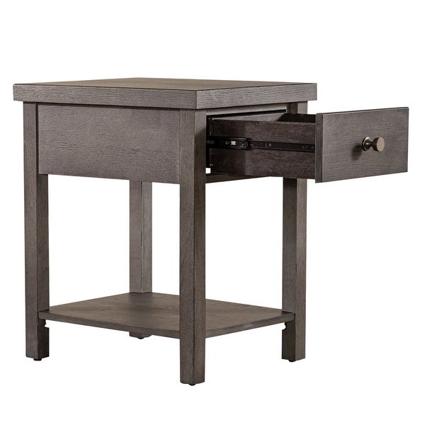 Modern Farmhouse Dusty Charcoal Distressed Drawer Chair Side Table