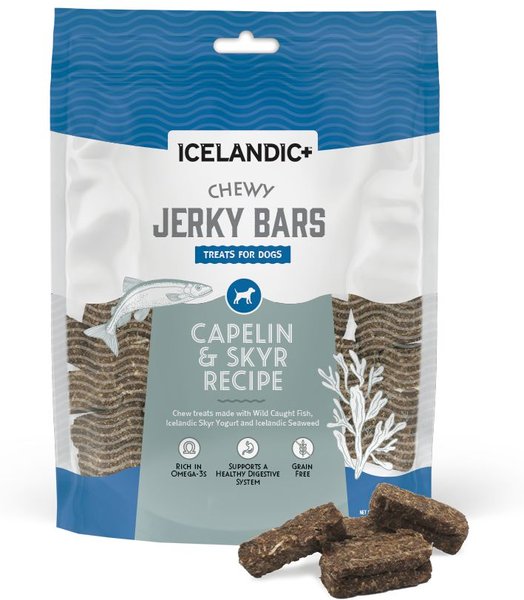 Icelandic+ Chewy Jerky Bars Capelin and Skyr Recipe Grain-Free Dog Treats， 2.5-oz bag