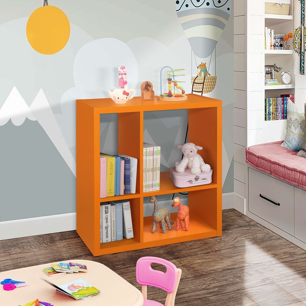 4 Cube Open Bookcase  Kids Toy Storage Shelf Organizer (Orange)