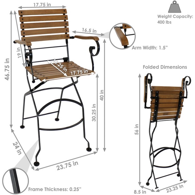 Sunnydaze Indoor outdoor Patio Or Dining Deluxe Chestnut Wooden Folding Bistro Bar Arm Chair Brown