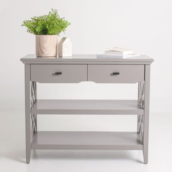 Grey Two-Drawer Console Table with Shelves