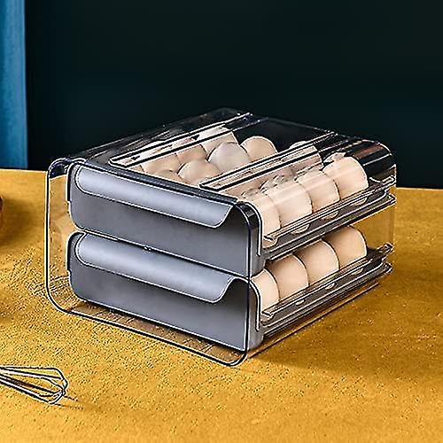 32 Grid Egg Storage Drawer Container For Refrigerator， Clear Double-layer Type Egg Storage Rack， Space-saving Kitchen Egg Box Egg Tray Holder