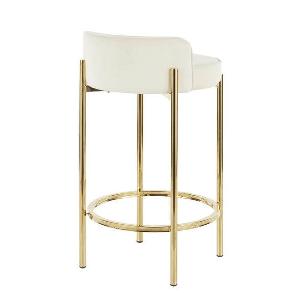 Lumisource Chloe Counter Stool Gold Metal and White Velvet - Set of 2 - 17