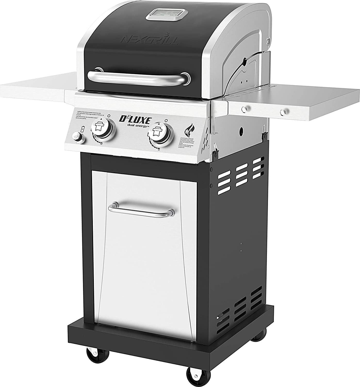 Nexgrill Deluxe 2 Burner Propane Gas Grill, for Outdoor Cooking, Patio, Garden Barbecue Grill with Two Foldable shelves, Silver and Black