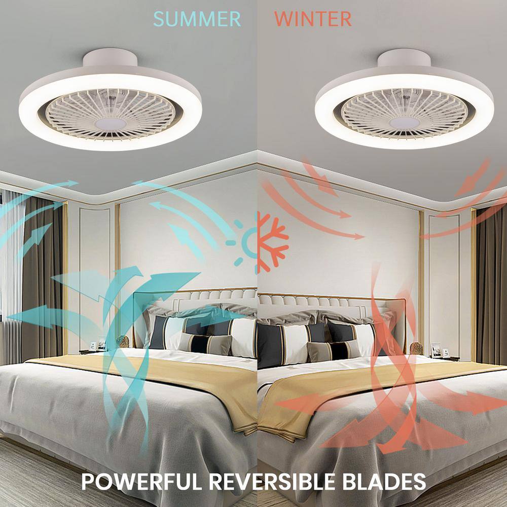 FANNEHONNE Lidia 20 in. Integrated LED White Flush Mount Ceiling Fan with Light and Remote Control for Small Room CA000088628